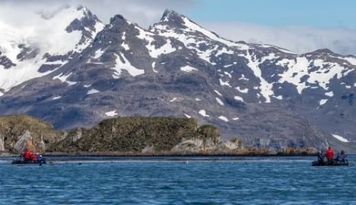 Zodiacausflug zu schneebedeckten Bergen